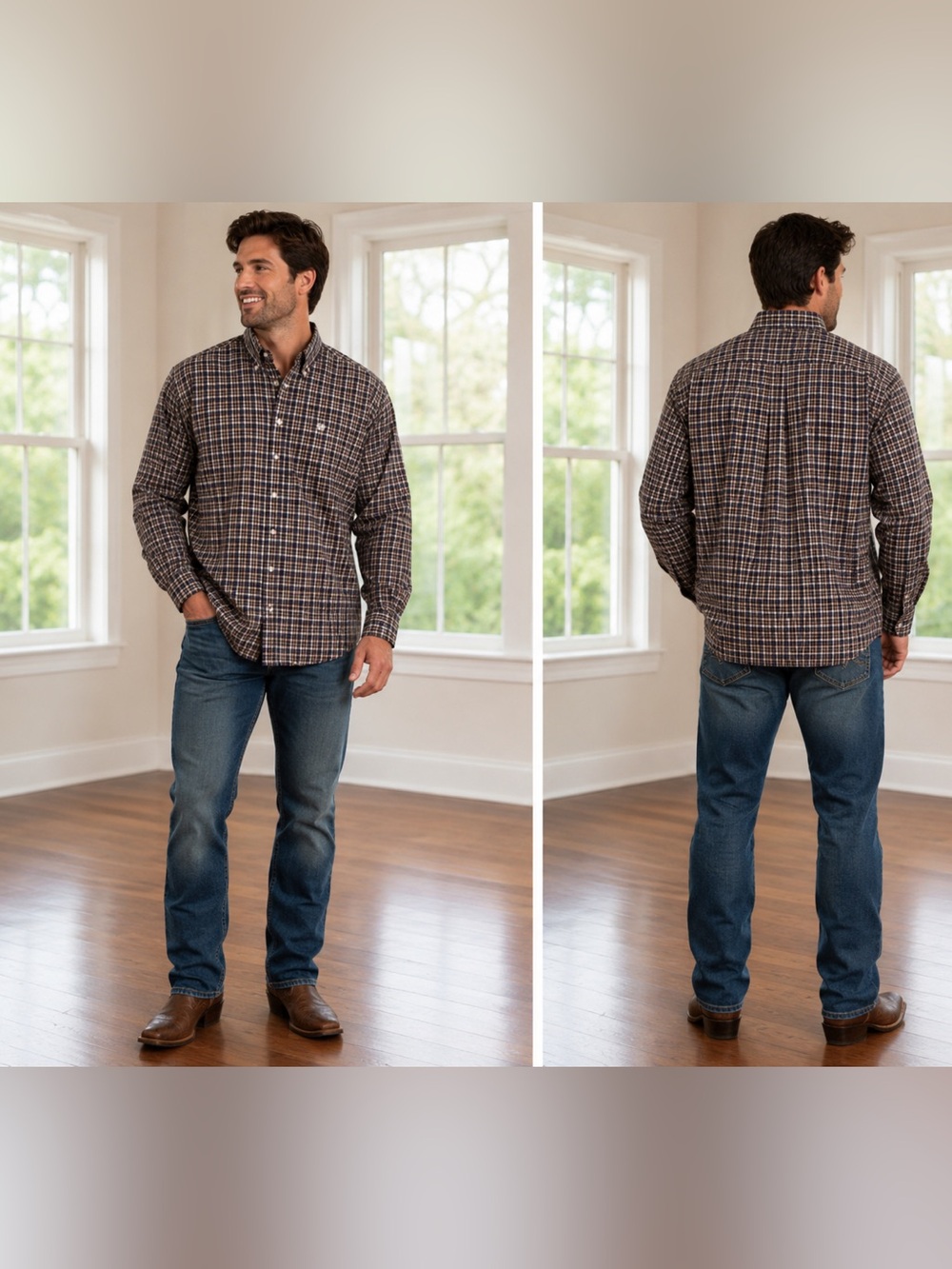 Cinch Brown Large Purple/Brown/Gray Long Sleeve Button Down Western Shirt-Large